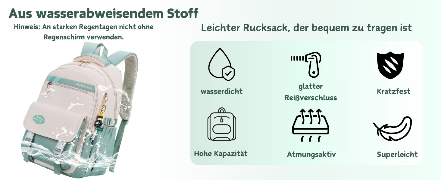 Дитячий рюкзак для школи: водонепроникний, з кількома кишенями, легкий, для дівчаток та хлопчиків (зелений, чорний)