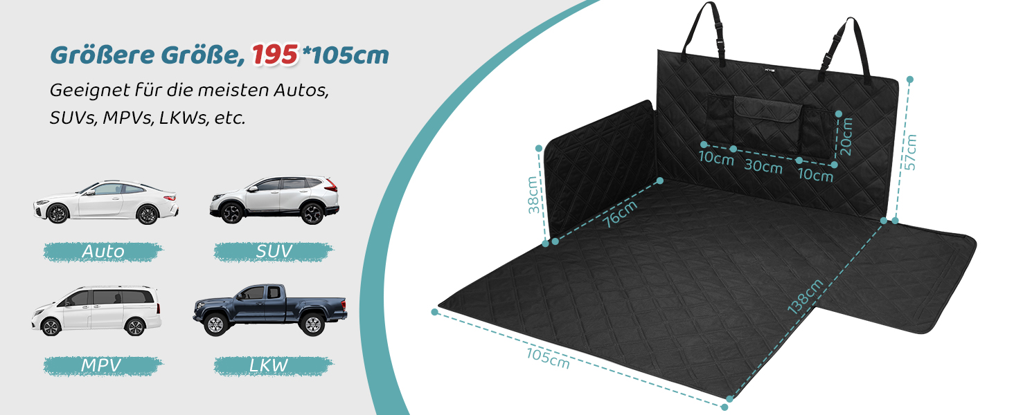 Захист для багажника автомобіля KYG для собак з нековзним покриттям, захистом бокових панелей та краю завантаження, універсальний килимок для багажника, ковдра для собак в авто, водонепроникний та стійкий до подряпин, 195 * 105 см