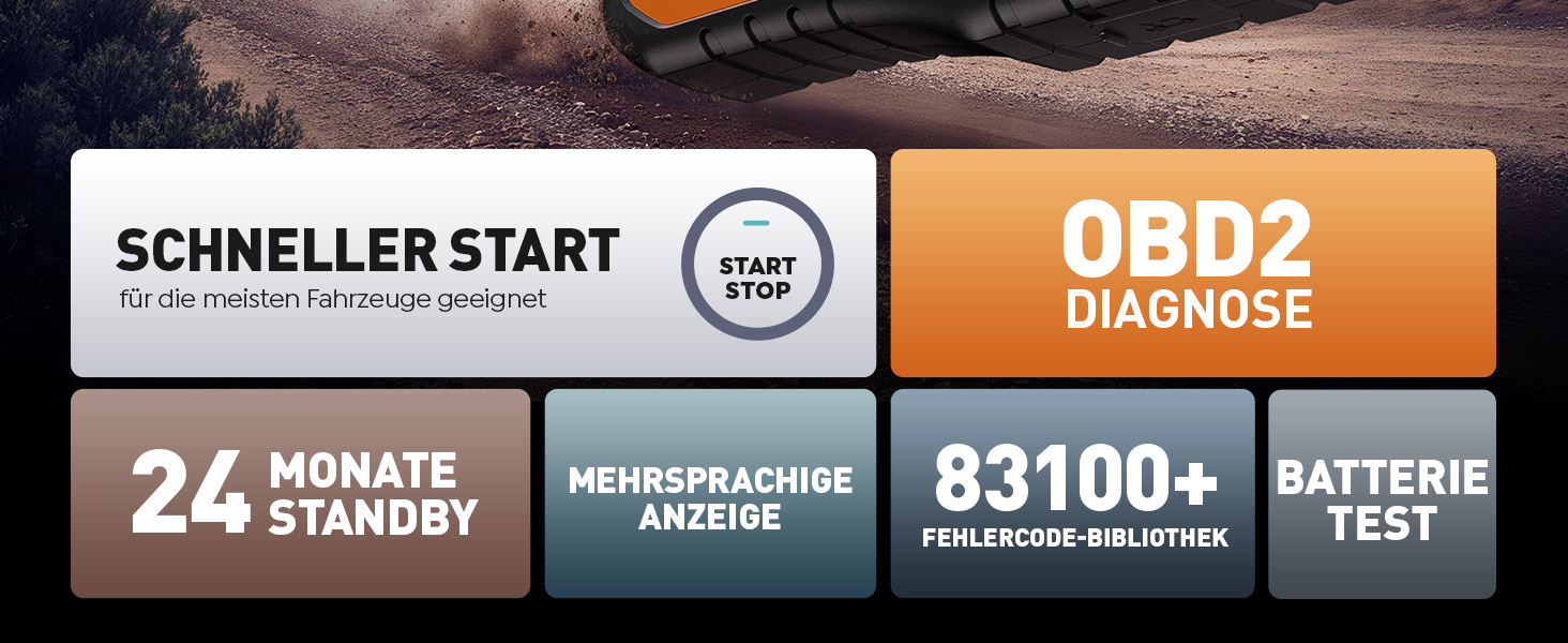 Портативний пусковий пристрій TREKURE 6000A з OBD2 діагностикою та тестом акумулятора, 12V, для бензинових та дизельних авто до 10л, з LED-ліхтариком та вогнезахистом V0