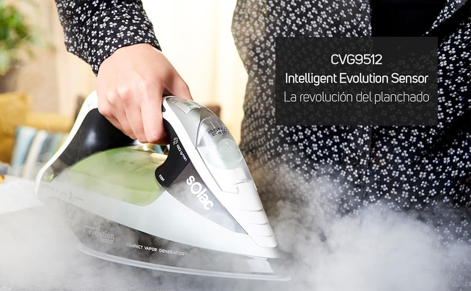 Праска з парогенератором Solac CVG9512 Intelligent Evolution Sensor, 2800 Вт, сірий колір, з технологією сенсорів, видаляє віруси та бактерії, ECO та Turbo режими