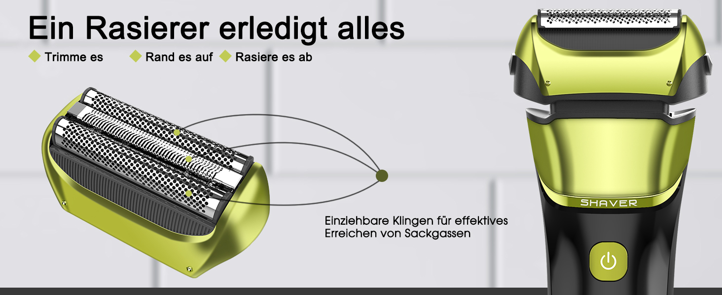 Електричний чоловічий бритва та тример з 3 гнучкими лезами, акумуляторний, бездротовий, з чохлом для подорожей, для мокрого та сухого гоління, час роботи 100 хв, подарунок для чоловіка, колір: смарагдово-зелений