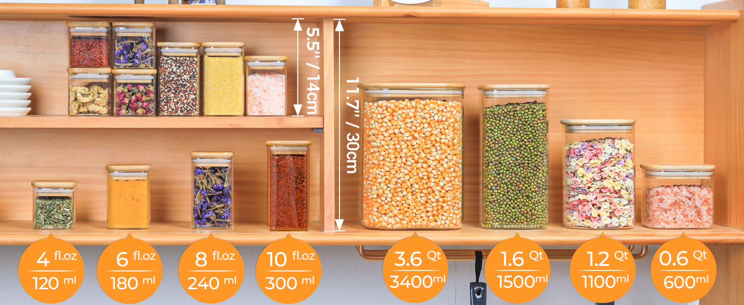 Набір скляних баночок для спецій ComSaf 120 мл (12 шт.) з етикетками, дерев'яними кришками та щільним закриттям