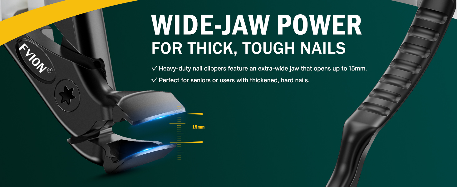Набір для стрижки нігтів FVION для людей похилого віку – кусачки для товстих нігтів, довгий руків'я, для чоловіків та жінок (чорний)