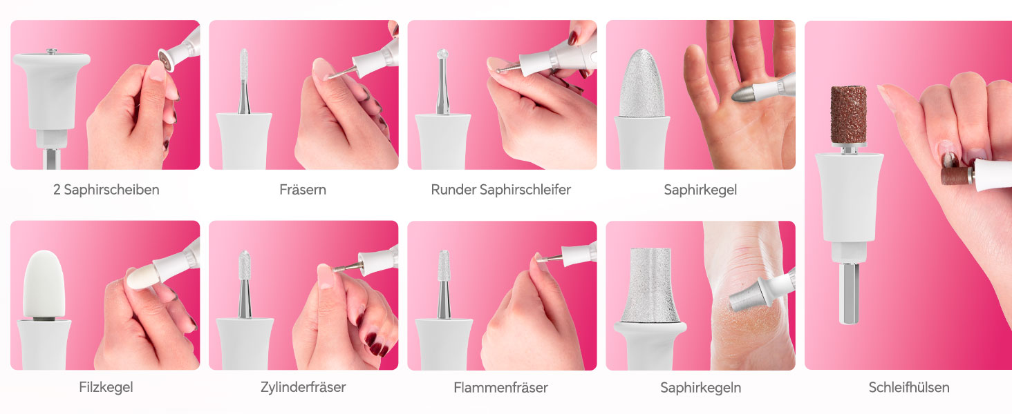 Набір для манікюру та педикюру Beautural, електричний фрезер для нігтів з LED-підсвічуванням, 10 насадок, для догляду за руками та ногами