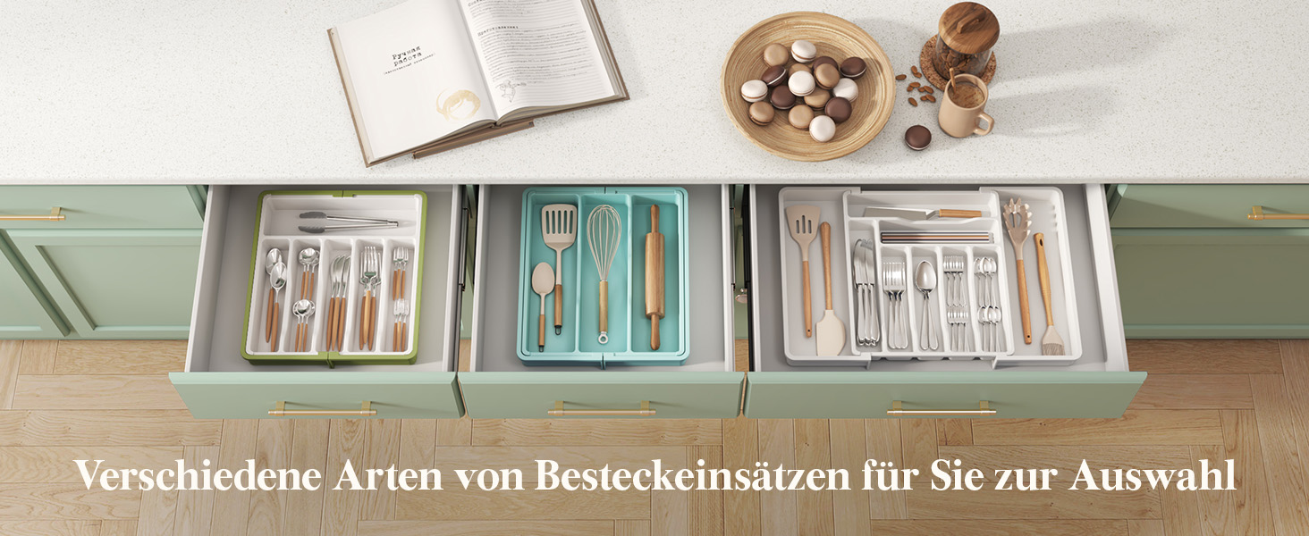 Органайзер для столових приборів Lifewit в шухляду, розсувний, пластиковий, білий 33-57 x 38 x 5 см