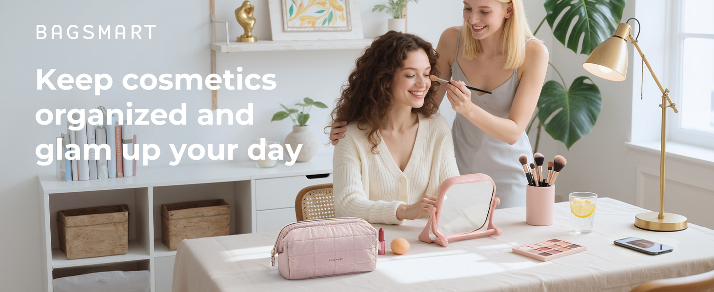 Косметичка для макіяжу BAGSMART, рожева, для подорожей, велика, водонепроникна