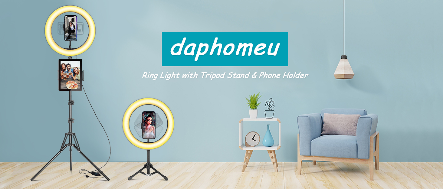 LED кільцева лампа з штативом для телефону, 10 дюймів, з пультом дистанційного керування та подвійним тримачем для телефону, 3 кольори та 10 рівнів яскравості для YouTube, TikTok, фотографії, трансляцій в прямому ефірі [настільний штатив включено]
