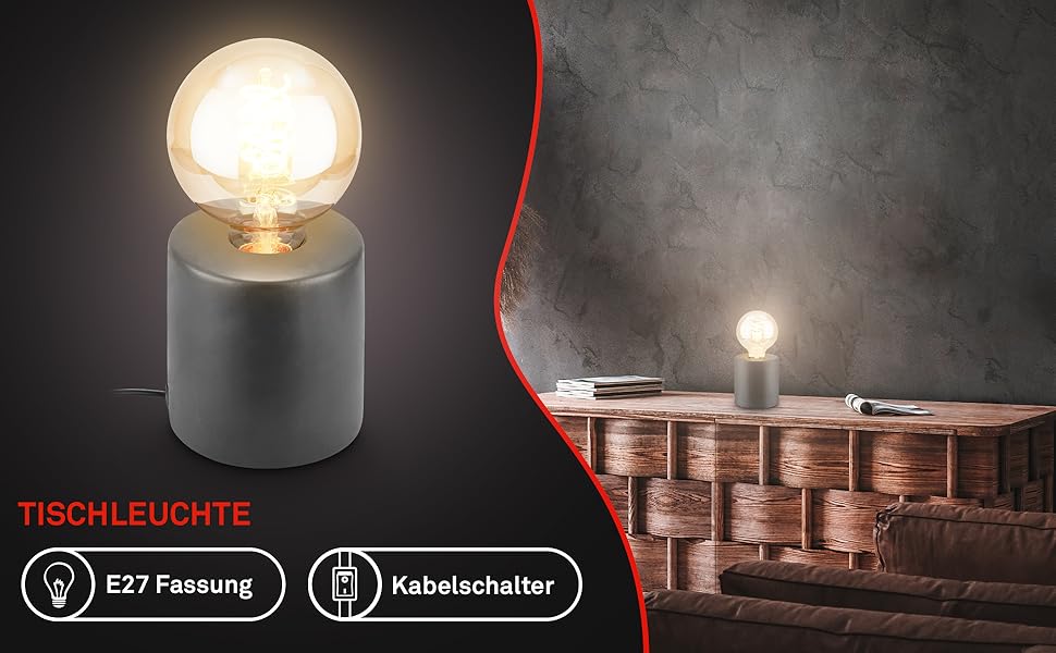 BRILONER Настільна лампа міні, ретро, вінтаж, кераміка, антрацит. Настільна лампа для спальні, кабінету, вітальні. E27, 10W, 10x9 см