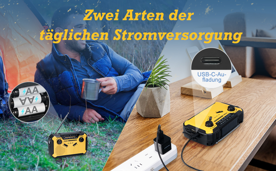 Радіо PRUNUS J-369: FM/AM, сонячне, з ручним заводом, Power Bank 3000mAh, SOS, ліхтарик для кемпінгу та надзвичайних ситуацій [Зелене] (Чорний та жовтий)