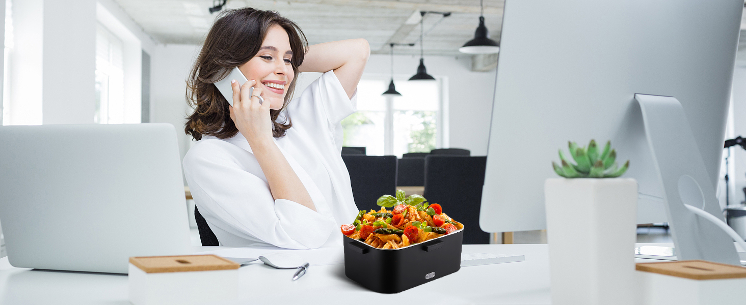 Електрична ланчбокс Kimfead з термоіндикатором, 1.8л, 80W, 12V/24V/230V, для авто/офісу, з сумкою та столовими приборами