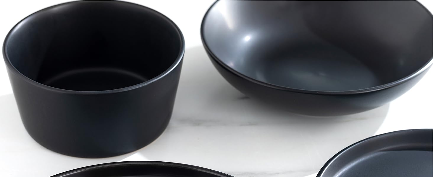 Matte Black Stoneware Dinnerware Set for 6 - 24 Piece Set | Pure Living | Urban Style Dinner Set