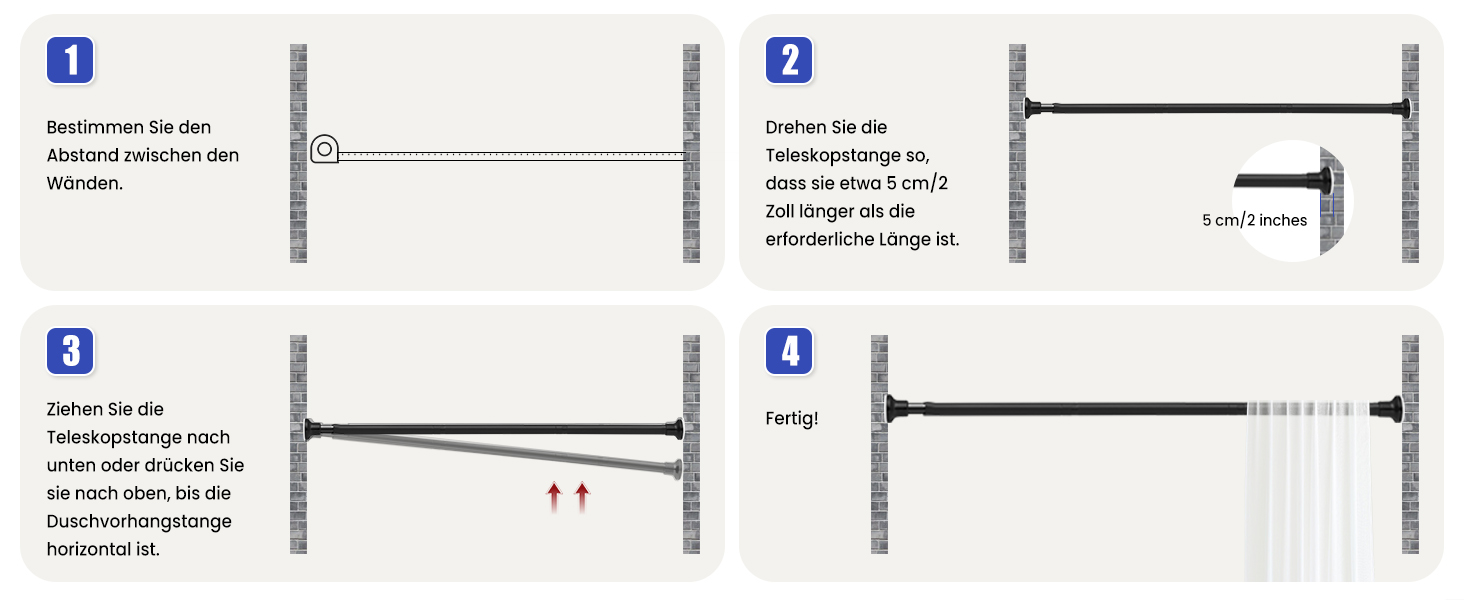 Тeleskopна штанга для душу без свердління, 72-254 см, чорна (Ø25 мм)