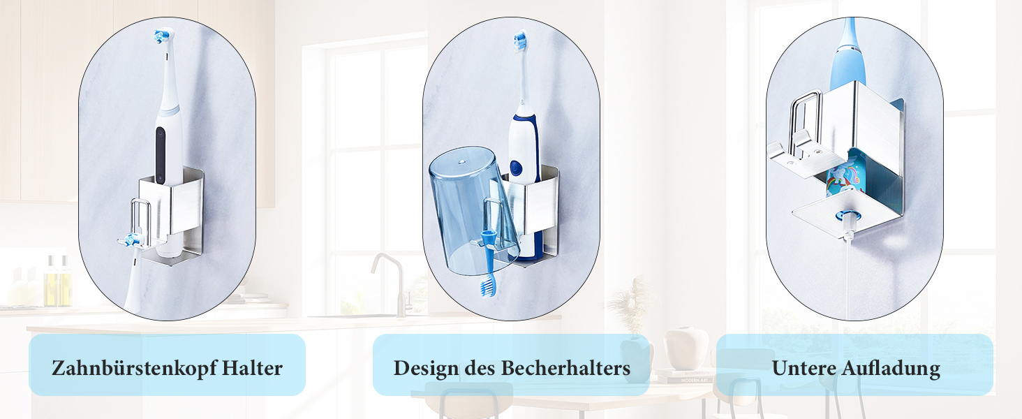 Настінний тримач для зубних щіток (2 шт.), без свердління, для електричних зубних щіток, самоклеючий, срібний