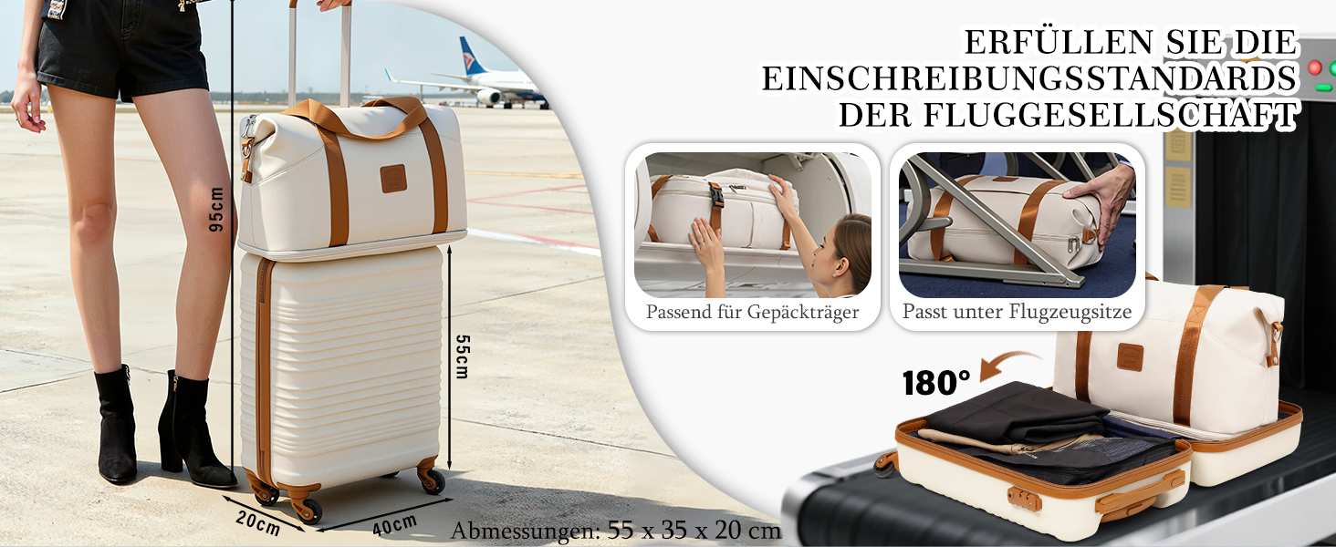 Набір валіз COOLIFE: велика (55x35x20 см) та маленька (40x25x20 см) для ручної поклажі Ryanair & Easyjet, з TSA замком та 4 колесами, ABS, блакитний/коричневий