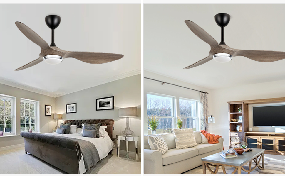 Стеляний вентилятор Reiga з підсвічуванням та пультом дистанційного керування, 132 см, тихий реверсивний двигун, 6 швидкостей, таймер, регульована яскравість та 3 колірні температури, коричневі лопаті (сірі та чорні лопаті)