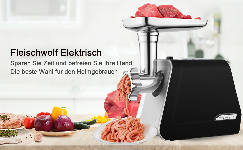 М'ясорубка електрична COOCHEER багатофункціональна 2000 Вт з насадками для ковбас, кеббе, овочів та тіста (Чорна)