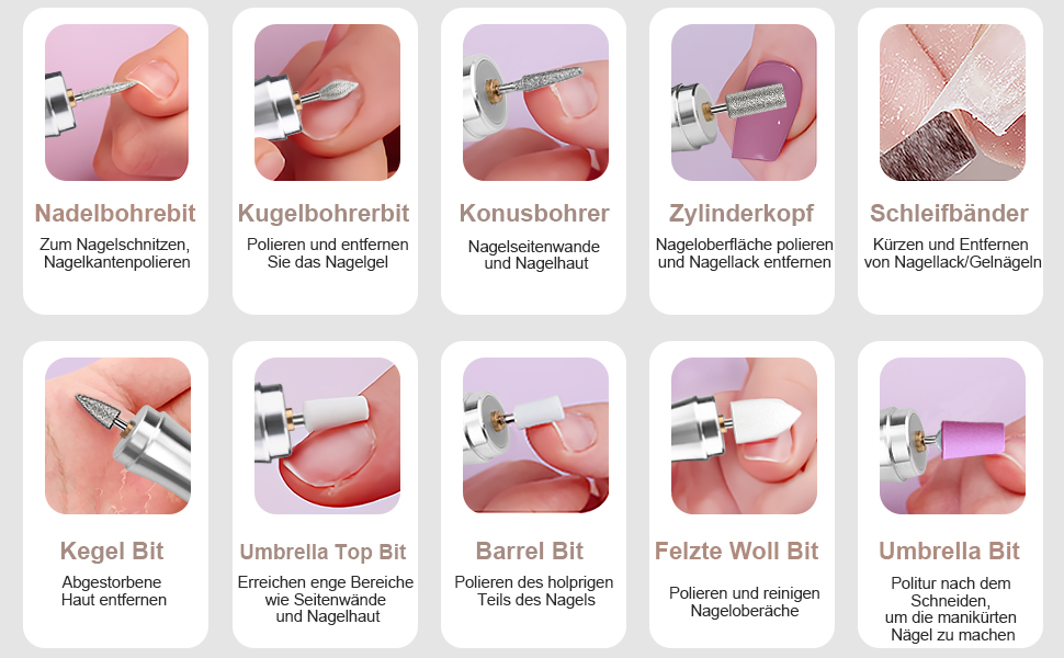 Електричний набір для манікюру та педикюру 13 в 1 Kabellos з підсвічуванням, 25000 об/хв, з пилозбірником, для дому, золото