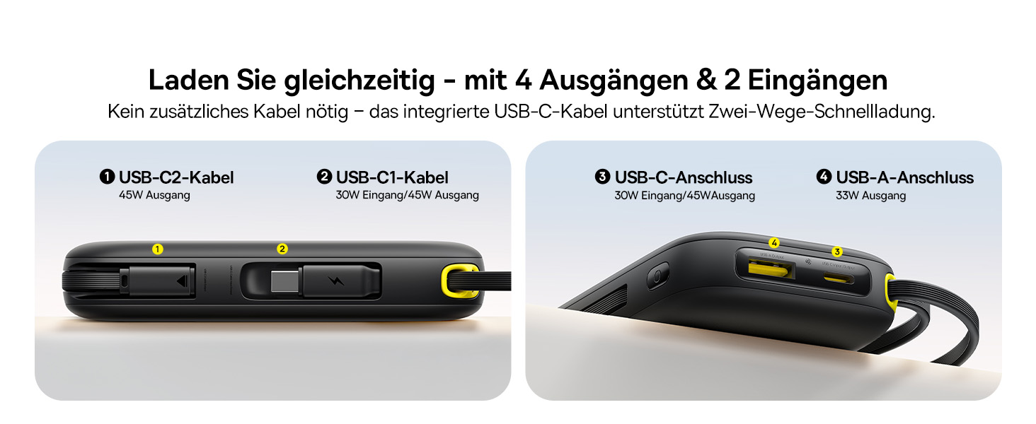 Power Bank Baseus QPow3 20000mAh 45W з 3 USB-C та 1 USB-A, LED дисплеєм, PD3.0/QC4.0, чорний