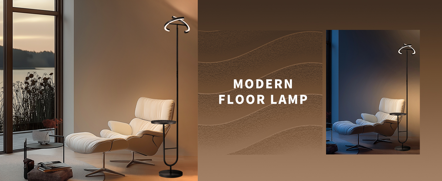 Підлогова лампа LuminexDesigns з регулюванням яскравості, 36W+7W LED, 3200LM+600LM, 2700K-6500K, чорна. Сучасна підлогова лампа для вітальні з пульт дистанційного керування