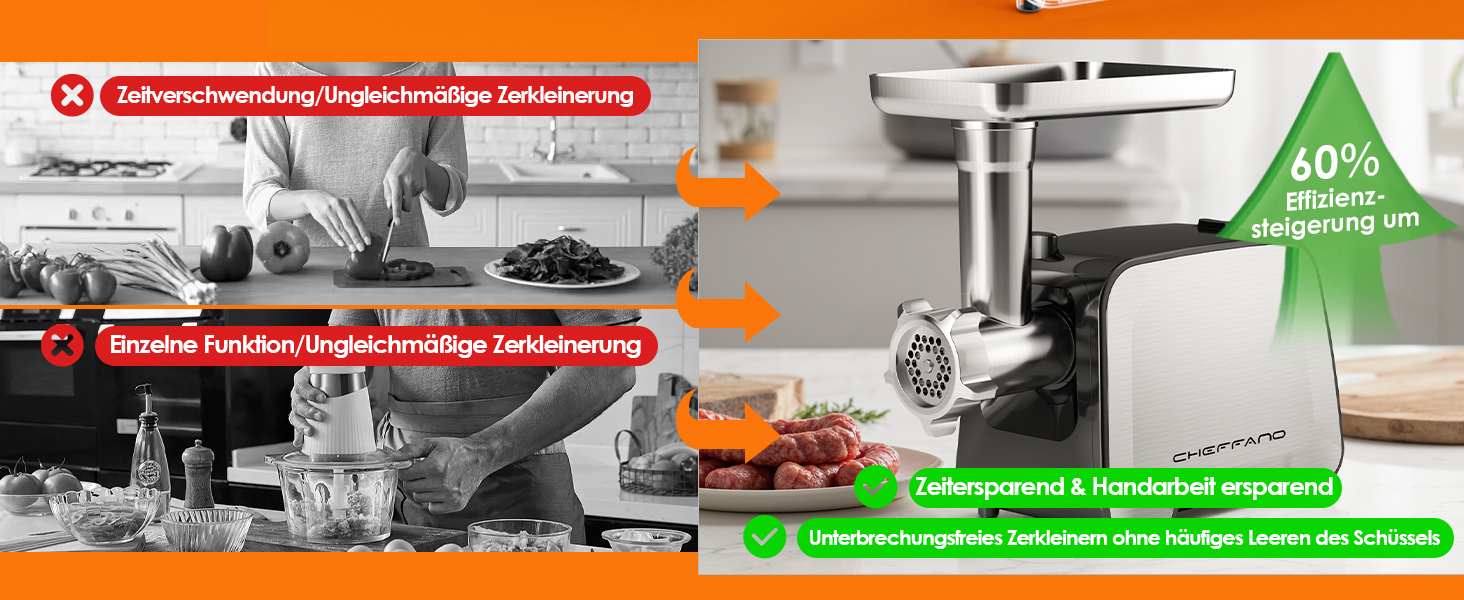 М'ясорубка електрична 2800 Вт нержавіюча сталь з насадками для ковбас та кубебе, для дому Mg090c