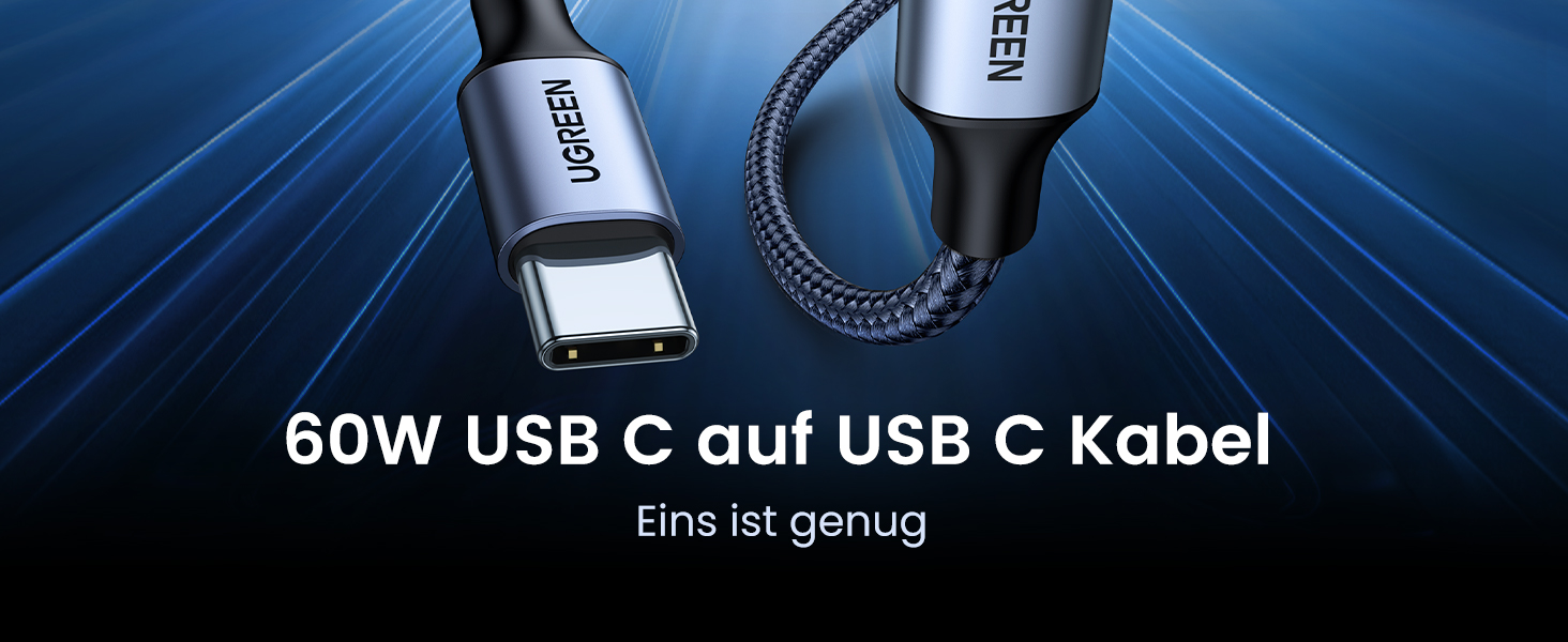 Кабель USB-C на USB-C UGREEN 60W PD 3.0, 1.0 м (1 м), сумісний з iPhone, Galaxy, MacBook, iPad, Pixel