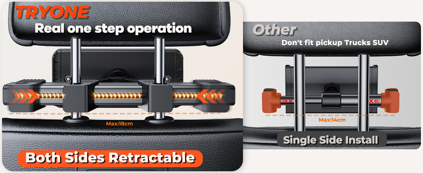 Тримач для планшета в авто Tryone - кріплення на підголівник, 360° обертання, сумісний з iPad, Smartphone, Switch, Tabs, 4.7-13 дюймів