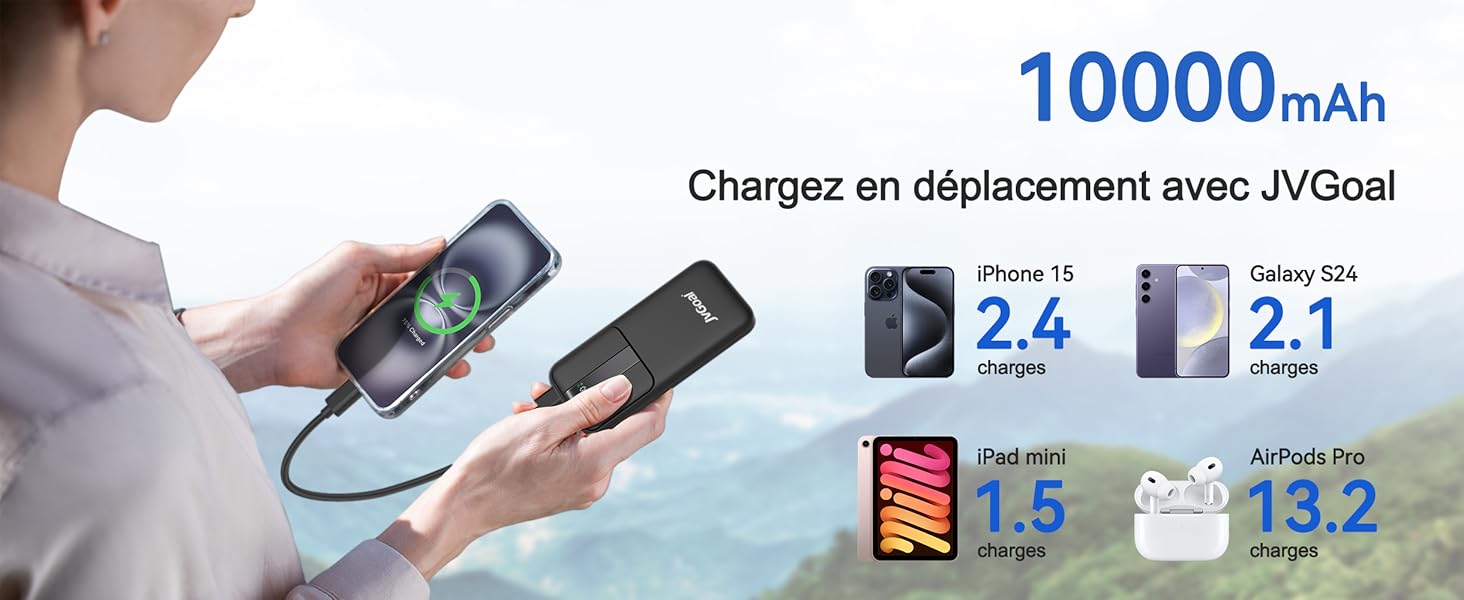 Power Bank JVGoal 10000 mAh USB-C PD 18W з LCD-дисплеєм для iPhone, Nintendo Switch, Tablets