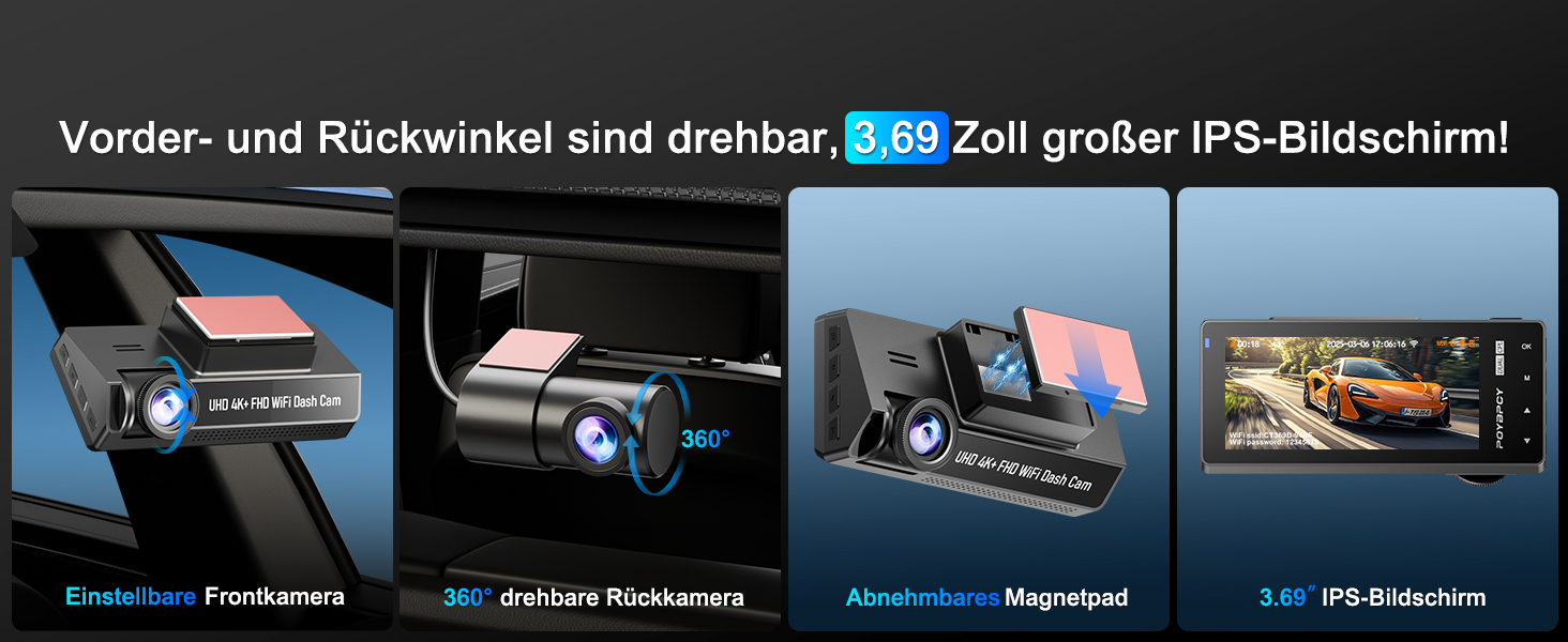 Відеореєстратор у машину 4K Dual Dashcam з CPL фільтром, 360°, WiFi, IPS, Нічне бачення, G-сенсор, Паркувальний режим, 64GB SD карта