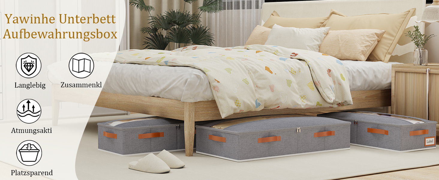 Підліжкові комоди Yawinhe (2 шт.) з прозорим кришкою, сірі, 80x40x15 см - органайзери для зберігання під ліжком