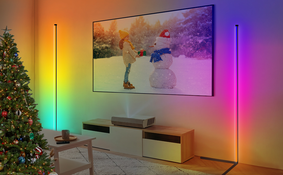 LED-підлогова лампа DeeprBling для вітальні, 165 см, кутова RGB, з регулюванням яскравості, пультом та додатком, 16 мільйонів кольорів, музичні режими, DIY-режим та таймер для спальні, ігрової кімнати, офісу, читального залу. Трикутна основа.