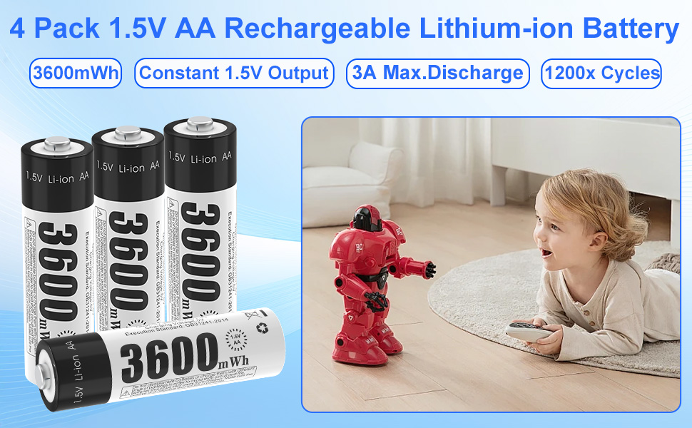 Зарядний пристрій для акумуляторів AA/AAA AICARGER з LCD дисплеєм, 4 слоти, 5V/2A, USB-C, 4 x AA 3600mAh в комплекті