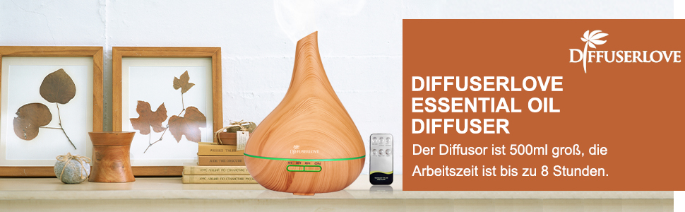 Аромадифузор Diffuserlove 500 мл з ультразвуком, 7 кольорів LED, автовимкнення та пультом дистанційного керування - для дому та офісу (жовтий)