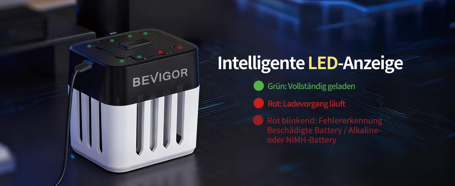 Набір літієвих акумуляторів BEVIGOR (6хAA, 2хAAA) з зарядним пристроєм USB-C, 1.5V стабільна напруга