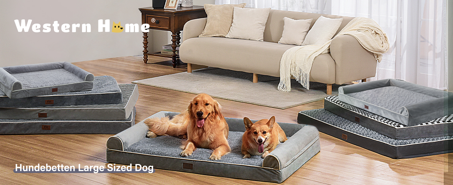 WESTERN HOME Dog Bed Dog Basket Large Dogs Orthopedic Dog Bed Dog Sofa Waterproof 106x76x10cm Dog Beds with Washable Cover Dog Basket Large Dogs, Grey