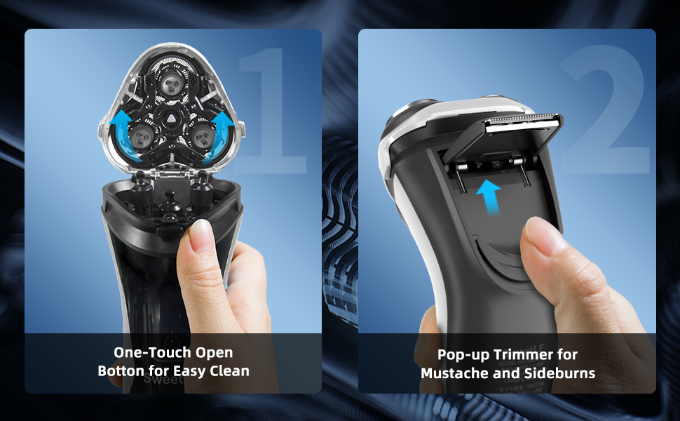Електричний чоловічий бритва SweetLF з прецизійним тримером та функцією вологого/сухого гоління, IPX7 водонепроникний, з індикатором заряду (блакитний/чорний срібний)