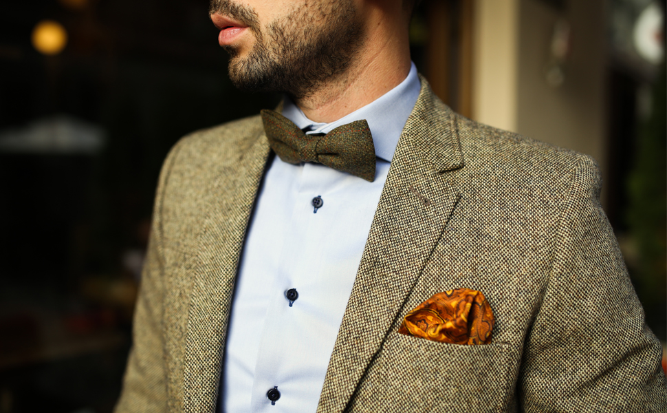 Метелик чоловічий DonDon Tweed 12x6 см з нагрудною хустинкою 23x23 см, бавовна, картатий коричневий