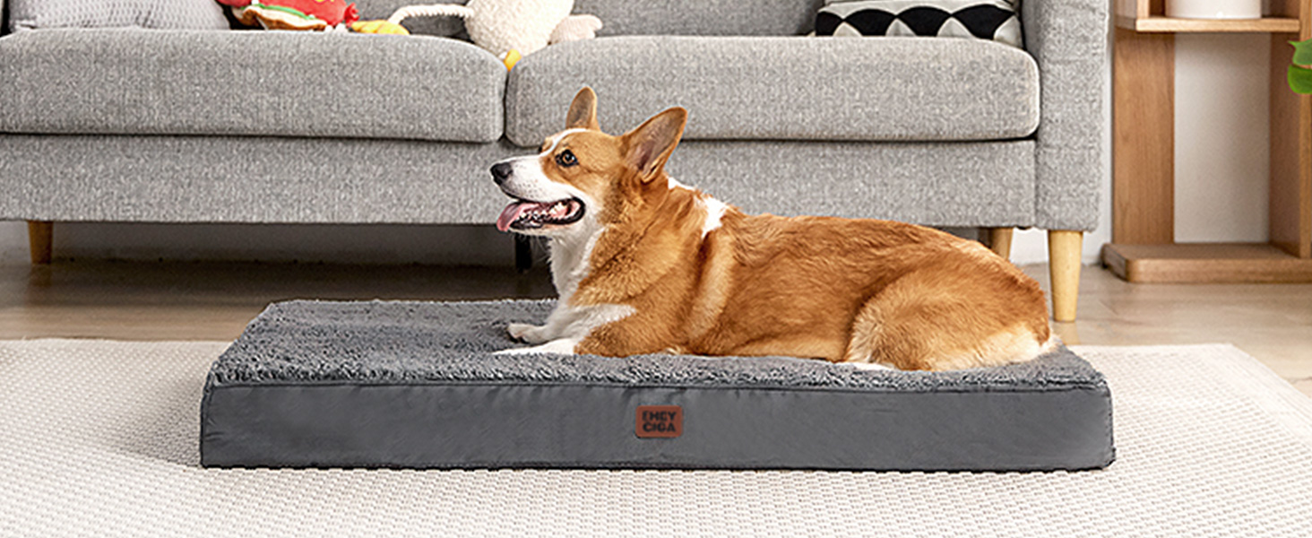 Ортопедичне ліжко для собак середнього розміру EHEYCIGA, 89x58x9 см, сіре, з м'яким наповнювачем, для переноски
