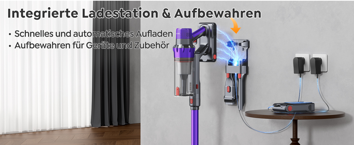 SMOTURE Бездротовий акумуляторний пилосос 600W, 50KPA, 65 хв роботи, самостійна підставка, для дому, з настінною зарядкою, автоматичний режим, знімна батарея, сенсорний дисплей