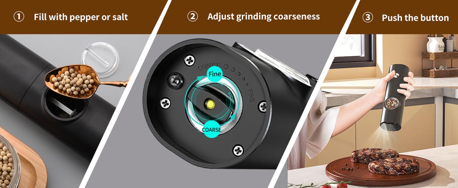 CIRCLE JOY Мельниці для солі та перцю електричні, набір 2 шт., чорні, з підставкою, світлодіодне підсвічування, регулювання помелу, об'єм 70 мл