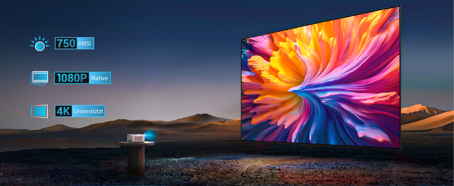 Beamer 25000Lumen 1080P/4K Android TV з автотрапецеїдним виправленням, електричним фокусом, WiFi, Bluetooth, для iPhone/Android/Tablet, білий