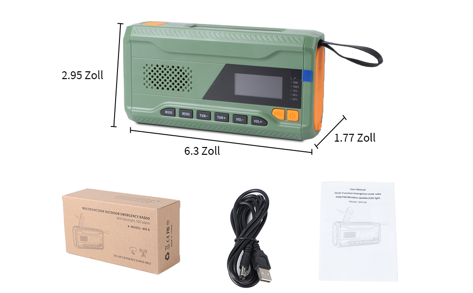 Радіо Alika для надзвичайних ситуацій: радіо з ручним приводом, FM/DAB+/DAB, сонячне, з Powerbank 4000mAh, зарядкою для телефону, USB, SOS-сигналом, ліхтарик (3 режими), для відпочинку на природі, кемпінгу (армійний колір)
