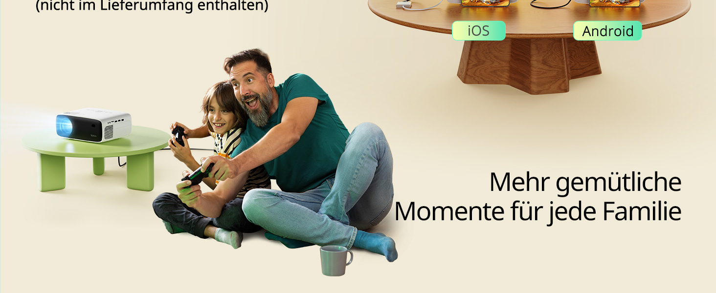 Портативний проєктор Yoton Mini Beamer Wi-Fi6/Bluetooth 5.4 з бездротовою трансляцією екрану (Android/iOS), підтримка 1080P, автоматична корекція трапецеїдальних спотворень, HDMI, Native 720P, білий