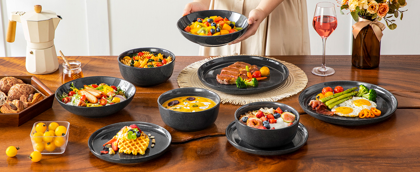 Набір посуду Steingut vancasso ANYA (48 предметів) – сучасний сервіз для 6 осіб (сірий)