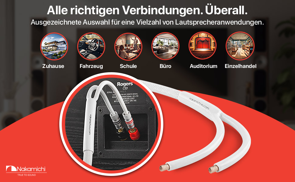 Акустичний кабель Nakamichi 12AWG з позолоченими банановими роз'ємами 24K, 3 метра, безкисневий мідний провід (OFC) в обплетенні, чорний — для домашнього кінотеатру та підсилювача