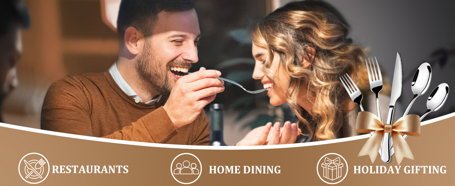 Набір столових приборів TAN REN, чорний, 48 предметів (8 осіб), з ножем для стейка, нержавіюча сталь