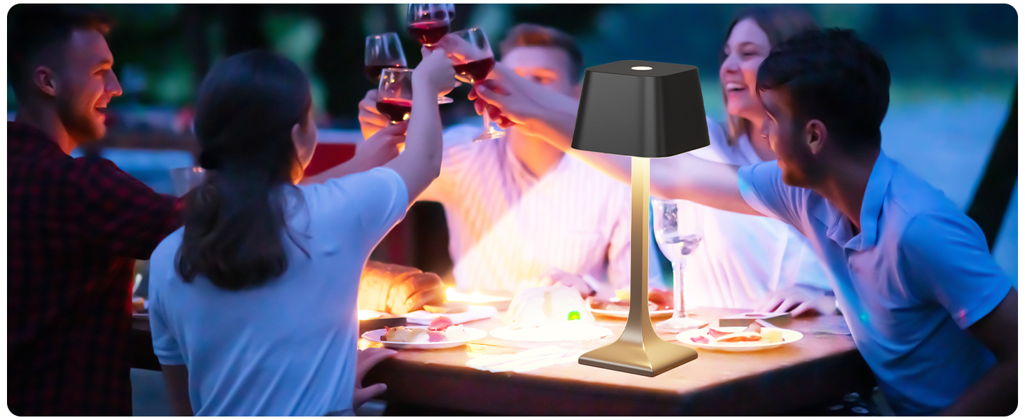 LED настільна лампа бездротова диммируемая торканням - 3 колірні температури, 5200mAh акумулятор, зарядка USB-C, водонепроникність IP54, алюміній, для дому та вулиці, нічник, настільна лампа для їдальні, робочий стіл (чорний)