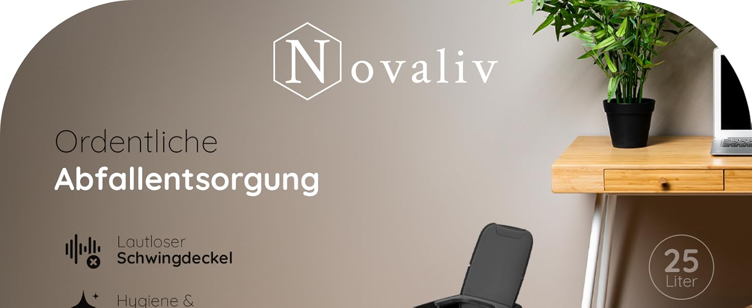 Сміттєвий кошик Novaliv 25Л з подвійною кришкою 2в1 (відкидна та гойвіюча), антизапальний пластиковий контейнер для кухні, дому та офісу
