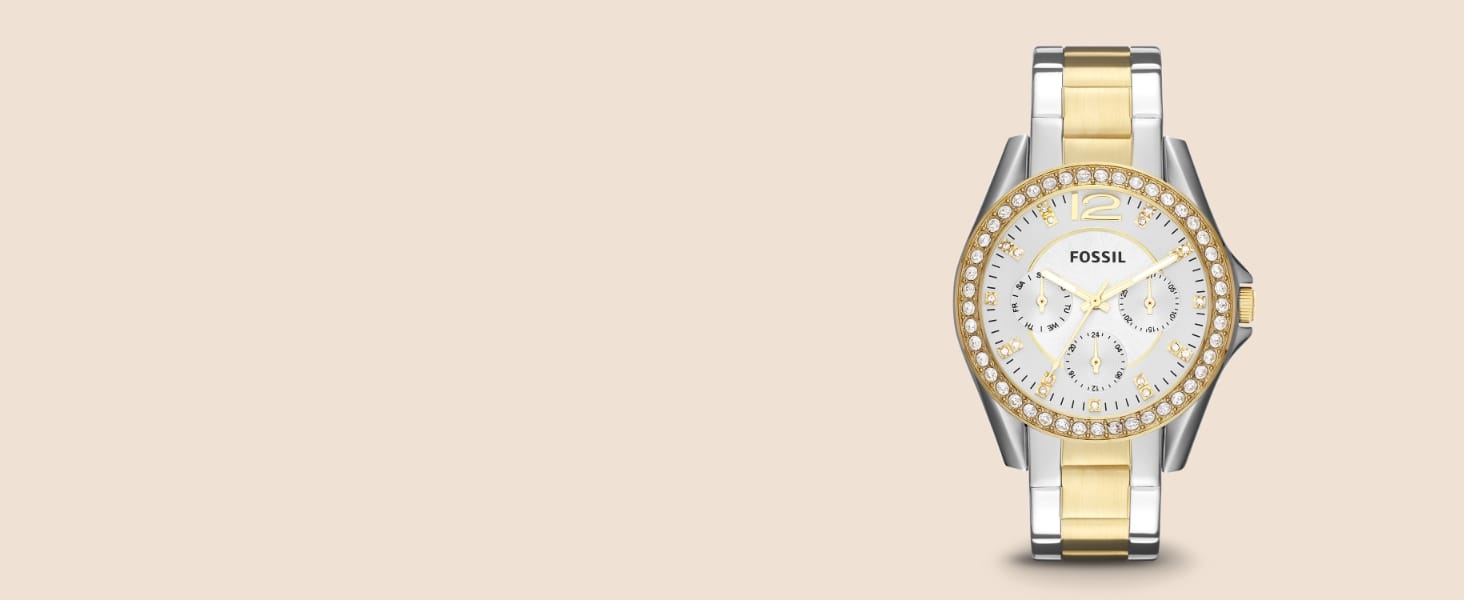 Годинник Fossil Riley для жінок: кварцовий хронограф з нержавіючої сталі або шкіряним ремінцем, золотистий колір, блискітки, 38 мм