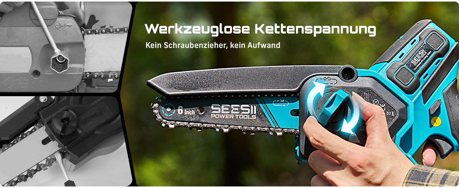 SEESII Безщіткова міні-пилка 6 дюймів, ручна акумуляторна пилка з 2 * 4000 mAh акумуляторами, одноручна акумуляторна пилка з автоматичним змащенням, сумісна з акумулятором Makita 18V, електрична пилка для дерева, гілок 6 дюймів безщіткова (6+8 дюймів безщіткова)