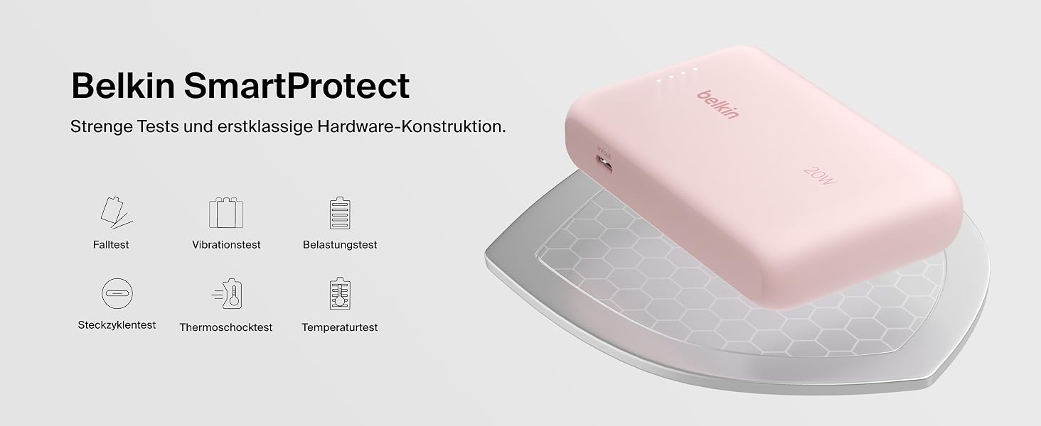 Повербанк Belkin BoostCharge 10000mAh з вбудованим кабелем USB-C, 20W, LED-індикатором, рожевий